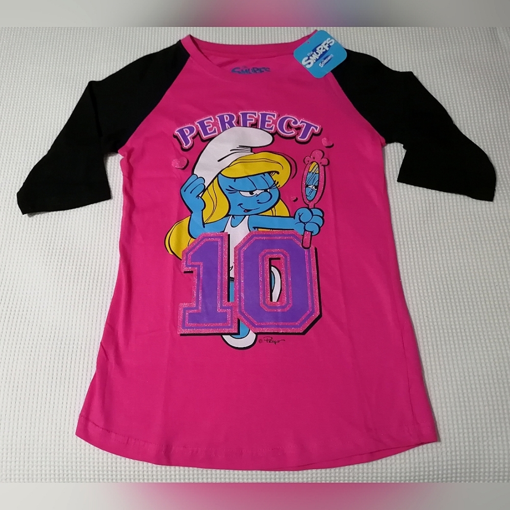 🔥SALE🔥 Smurfs Smurfette "Perfect 10" Girls 3/4 Sleeves T-shirt NWT Size Large
